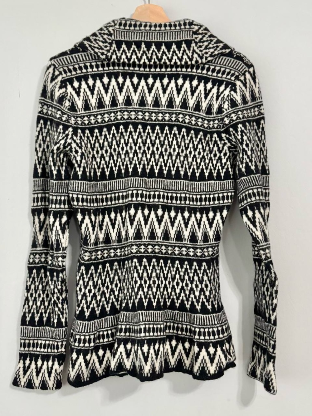 Lauren Ralph Lauren Fair Isle Knit Peplum Hem Lambswool Blend Cardigan Sweater - Picture 6 of 7